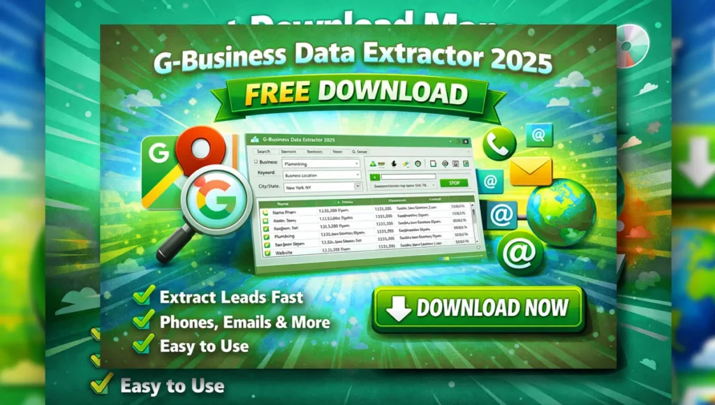G-Business Data Extractor 2025 free download software interface showing Google business data extraction